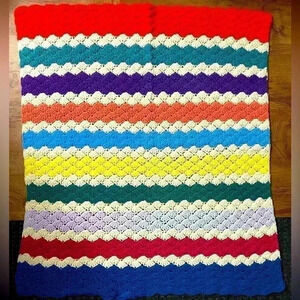 Vintage handmade Afghan Blanket throw 35.5x30 multicolor‎